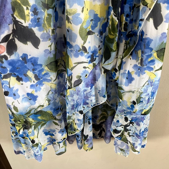 Marina FLORAL‎ LONG SLEEVE FAUX WRAP DRESS Blue Green Chiffon Size 14 Midi NWT - Picture 8 of 14